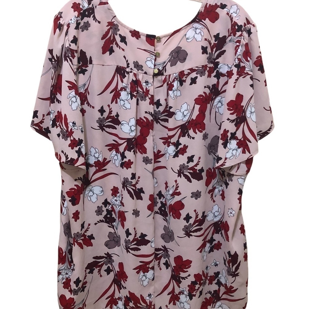 Liz Claiborne Flutter Sleeve Top 2XL Blush Pink Multi Boho Chic Romantic Blouse - Picture 5 of 10